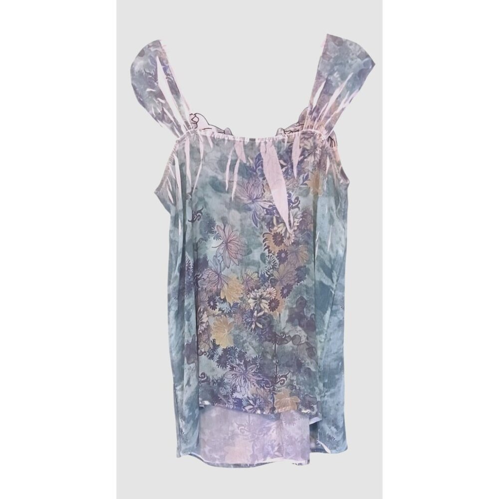 Y2K Mushka Tank Top S Lightweight Babydoll Embroidered Pastels Fairy - Picture 3 of 6